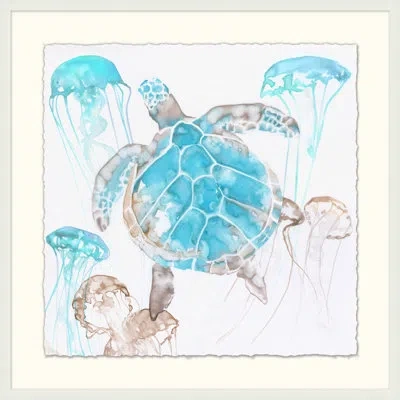 Wendover Art Group Sea Turtle Montage - Picture Frame Painting In Blue;white;gray