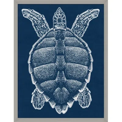 Wendover Art Group Sea Turtle With Silver Leaf 2 - Single Picture Frame Print On Paper In Blue,white