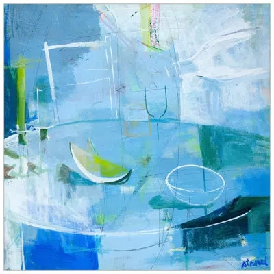 Wendover Art Group Setting The Scene By Lillian August - Floater Frame Painting On Canvas In Blue;green;light Blue