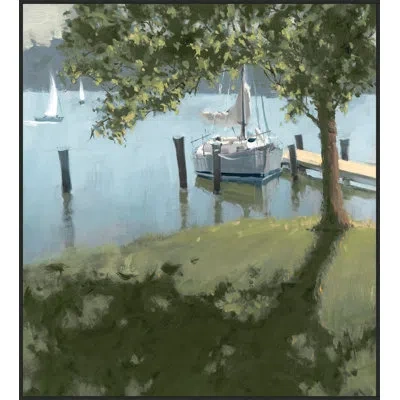 Wendover Art Group Shade Tree And Dock In Green,blue,white