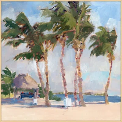 Wendover Art Group Shore Palms 1 - Floater Frame Print On Canvas In Green,blue,beige,purple