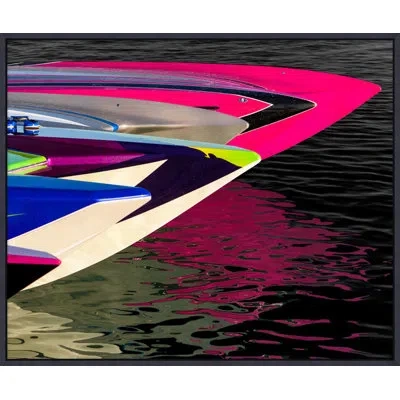Wendover Art Group Speed Boat Reflections In Pink,black,white,blue