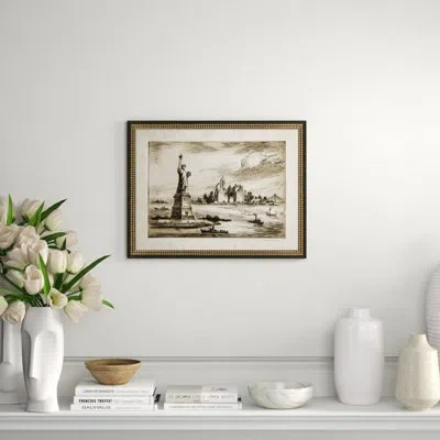 Wendover Art Group Statue Of Liberty - Picture Frame Drawing Print In Gray;beige