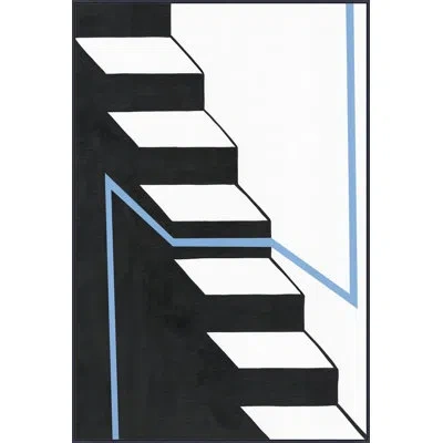 Wendover Art Group Stepping Lines 2 By Mat Sanders - Floater Frame Print On Canvas In Black,white,blue