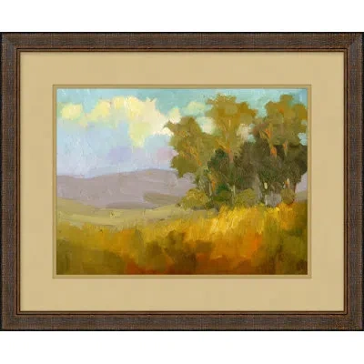 Wendover Art Group Summer Hills 1 - Picture Frame Painting On Paper In Blue;white;green;yellow