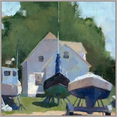 Wendover Art Group Summer In Maine - Floater Frame Print On Canvas In Blue,green,gray