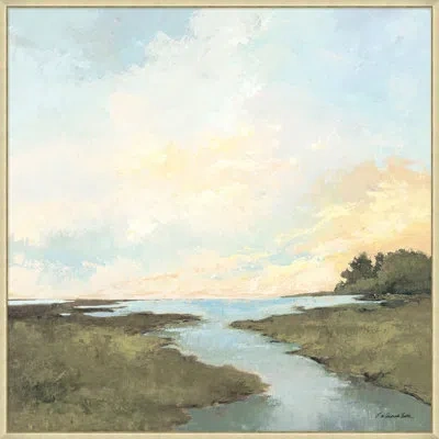 Wendover Art Group Sunrise Waterway - Floater Frame Print On Canvas In Blue;brown