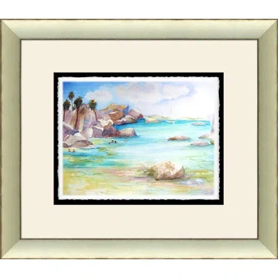 Wendover Art Group Swimming At The Baths - Picture Frame Painting On Paper In Blue;brown;white