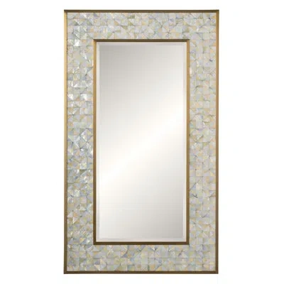 Wendover Art Group Taj Metal Rectangle Mirror In White And Grey Mother Of Pearl Triangle