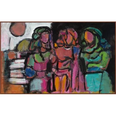 Wendover Art Group Three Figures By Christopher Kennedy - Floater Frame Painting On Canvas In Black;green;pink