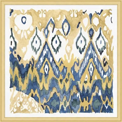 Wendover Art Group Tribal Ikat 2 - Picture Frame Painting On Paper In Blue;white;yellow