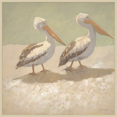 Wendover Art Group Two Pelicans - Picture Frame Painting On Canvas In Brown;white;green;beige