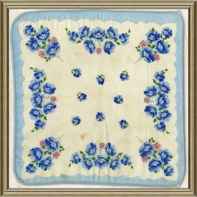 Wendover Art Group Vintage Silk Handkerchief Ii - Picture Frame Photograph On Paper In Blue;beige