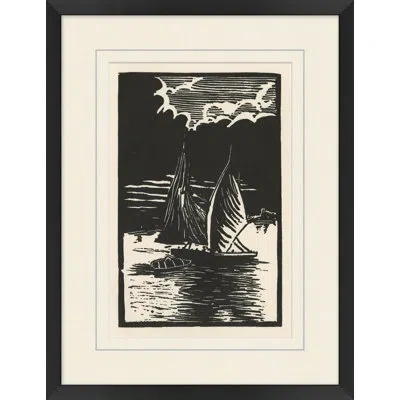 Wendover Art Group Wood Block Boat - Picture Frame Painting On Paper In Black;beige