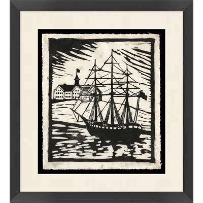 Wendover Art Group Wood Block Harbor - Picture Frame Painting On Paper In Black;beige