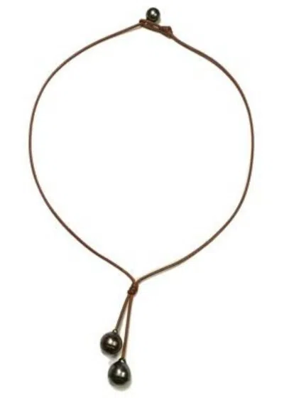 Wendy Mignot Women's Rain Two Drop Necklace In Brown/ Silver
