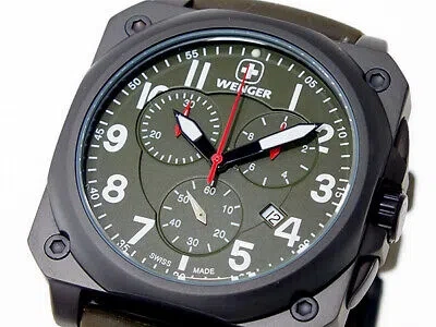 Pre-owned Wenger Aerograph Cockpit Quartz Men's Chrono Watch 77011 Khaki