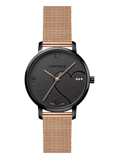 Wenger Swiss Army Ladies 01.1731.114 Metropolitan Donnissima Black Dial Watch 38 Mm In Gold