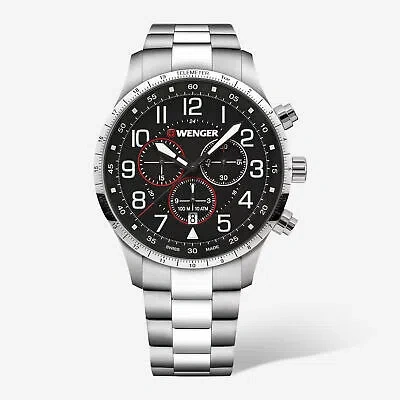 Pre-owned Wenger Swiss Army Men's 01.1543.120 Attitude Black Dial Chronograph Watch 44mm