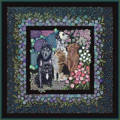Wenzi Women's Black / Blue / Green  Whiskered Court The Canine Chapter Hand Painted Pattern Silk Twil In Multi