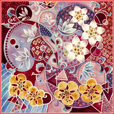 Wenzi Women's Red  Rhythms Of Bloom Hand Painted Pattern Double Sided Silk Twill Scarf In Multi