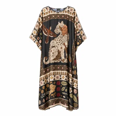 Wenzi Women's  Hand-painted Pattern Double-sided Mulberry Silk Kaftan In Purple