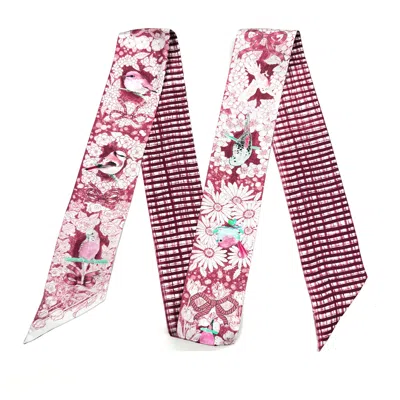 Wenzi Women's  Mulberry Silk Ribbon Scarf, Long Skinny Scarf, Hair Scarf, Purse Scarf, Berry Pink Bir In Pink/purple