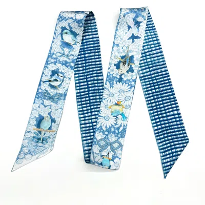 Wenzi Women's  Mulberry Silk Ribbon Scarf, Long Skinny Scarf, Hair Scarf, Purse Scarf, Bluebird Garde In Purple