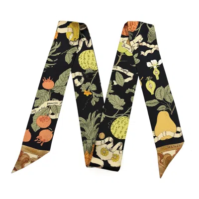 Wenzi Women's  Mulberry Silk Ribbon Scarf, Long Skinny Scarf, Hair Scarf, Purse Scarf, Botanical Harv In Purple