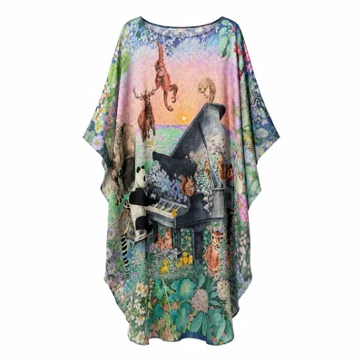Wenzi Women's  Reversible Silk Kaftan Botanical Animal Garden Print Description