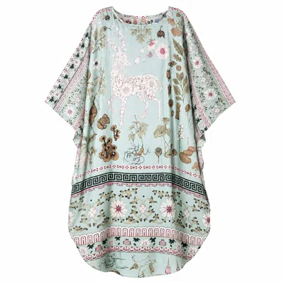 Wenzi Women's  Reversible Silk Kaftan Floral Deer Garden Print In Green