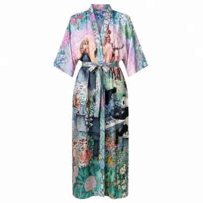 Wenzi Women's  Reversible Silk Robe Double Sided Animal Garden Print Long Kimono
