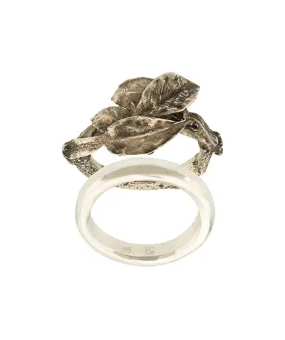 Werkstatt:münchen Double Leaf Ring In Black