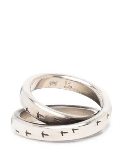 Werkstatt:münchen Bird Fight Cross Rings In Gold