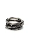 Werkstatt:münchen Wound Unite Embossed-cross Layered Ring In Silver