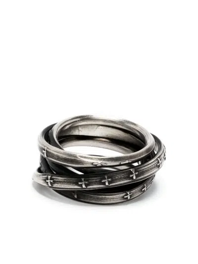 Werkstatt:münchen Wound Unite Embossed-cross Layered Ring In Silver