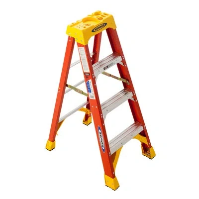 Werner 4 Ft Fiberglass Step Ladder With 300 Lb. Load Capacity In Gray;orange