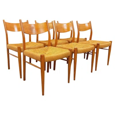 Pre-owned Werther Toffoloni And Piero Palange Suite De 6 Chaises Vintage Teck Et Corde Danoise Gessef Consorzio Sedie Friuli In Brown