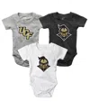 Wes & Willy Baby Boys And Girls 3-pack Black/white/heather Gray Ucf Knights Bodysuit Set In Multi