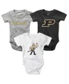 Wes & Willy Baby Boys And Girls 3-pack Charcoal/white/heather Gray Purdue Boilermakers Bodysuit Set In Multi