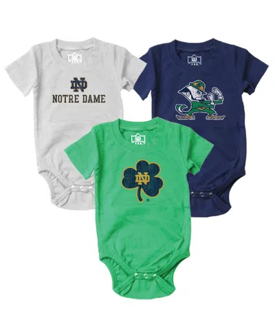 Wes & Willy Kids' Baby Boys And Girls 3-pack Navy/green/white Notre Dame Fighting Irish Bodysuit Set In Multi
