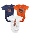 Wes & Willy Baby Boys And Girls 3-pack Orange/white/navy Auburn Tigers Bodysuit In Blue