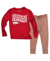Wes & Willy Baby Boys And Girls Arkansas Razorbacks Long Sleeve Top And Striped Tri-blend Leggings Set In Red