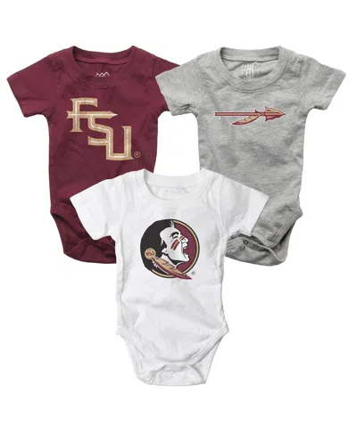 Wes & Willy Baby Boys And Girls Garnet/white/heather Gray Florida State Seminoles 3-pack Bodysuit Set In Multi