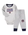 Wes & Willy Baby Boys And Girls Heather Gray Auburn Tigers Jie Long Sleeve Bodysuit And Pants Set In Gray