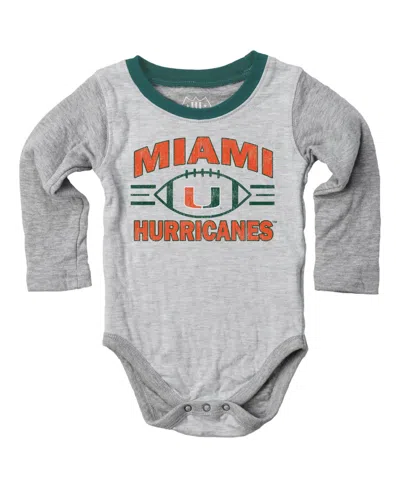 Wes & Willy Baby Boys' And Girls' Miami Hurricanes Jie Hopper Distressed Graphics Long-sleeve Bodysuit And Sweat In Gray