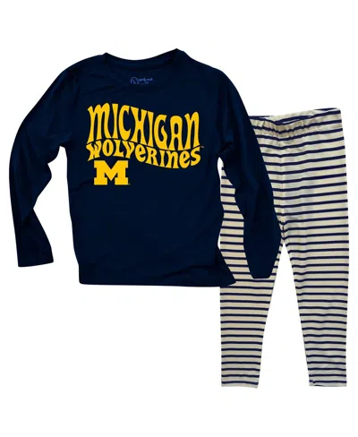 WES & WILLY BABY BOYS AND GIRLS MICHIGAN WOLVERINES LONG SLEEVE TOP AND STRIPED TRI-BLEND LEGGINGS SET