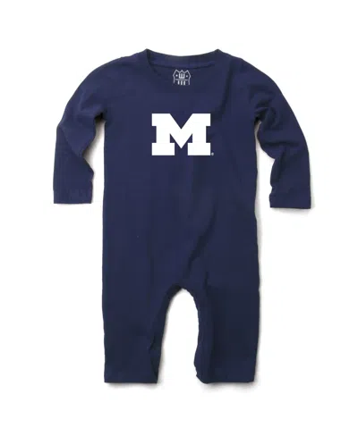 Wes & Willy Baby Boys And Girls Navy Michigan Wolverines Long Sleeve Romper In Brown