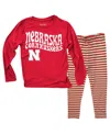 Wes & Willy Baby Boys And Girls Nebraska Huskers Long Sleeve Top And Striped Tri-blend Leggings Set In Multi