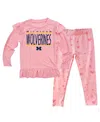 Wes & Willy Baby Boys And Girls Pink Michigan Wolverines Heart Print Ruffle Long Sleeve T-shirt And Pants Sleep  In Pink